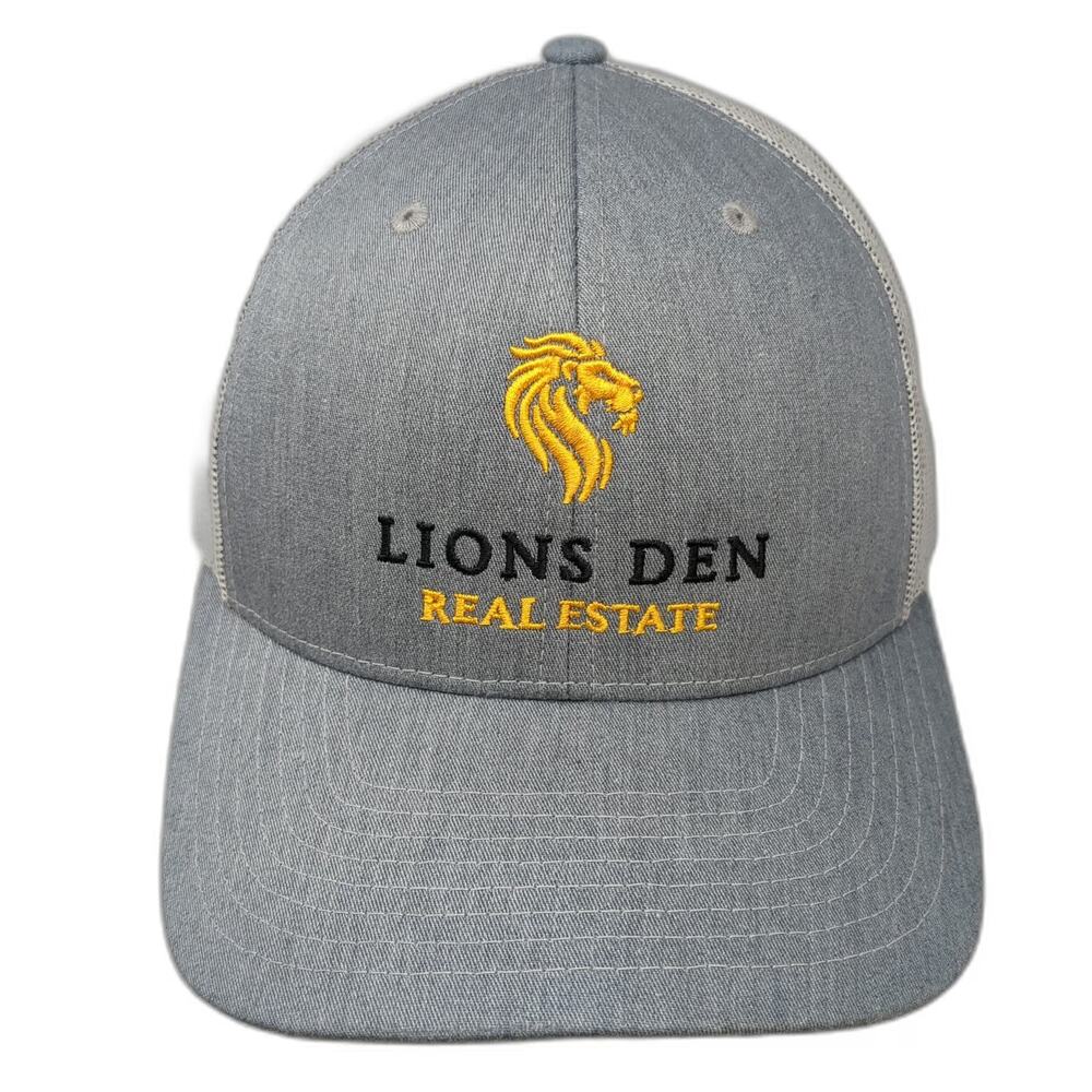 Richardson 112 Trucker Hat Gray OSFM Lions Den Real Estate Logo Snapback Mesh